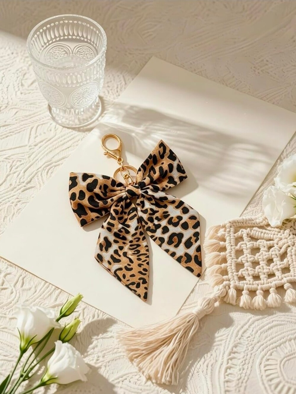 Leopard Bow Charm Keychain - Picture 3 of 5